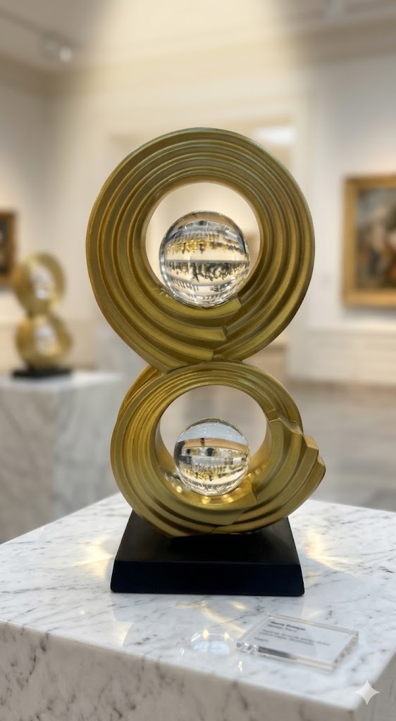YS2308 ( Dual Orbit Crystal Sphere Sculpture – Modern Abstract Polyresin Decorative Showpiece ) ( PcsCtn.12 )