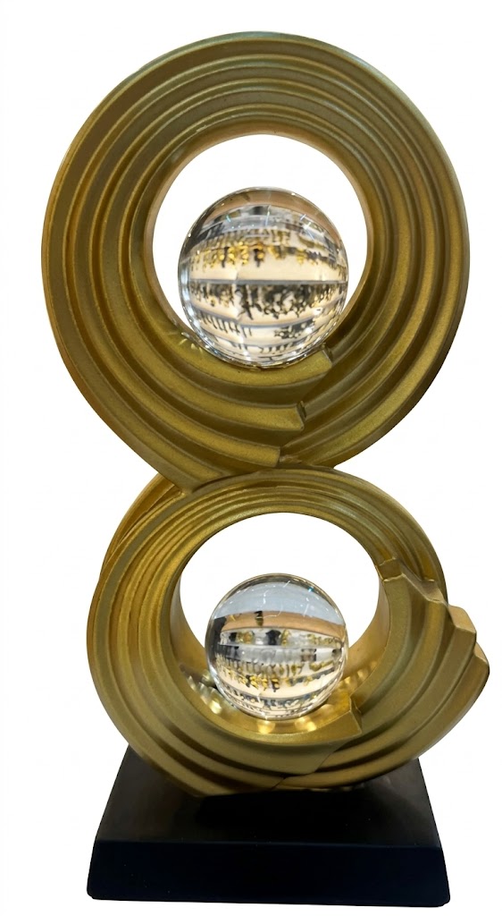 YS2308 ( Dual Orbit Crystal Sphere Sculpture – Modern Abstract Polyresin Decorative Showpiece ) ( PcsCtn.12 ) - Image 2