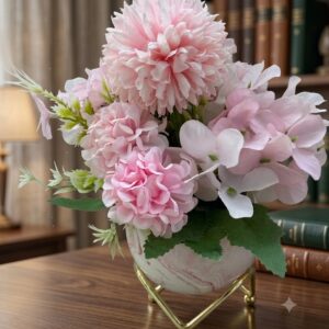 YS2316  ( Artificial Pink Peony & Hydrangea Floral Arrangement in Marble Finish Vase with Metal Stand ) ( PcsCtn.48 )