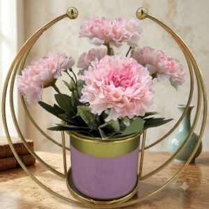 YS2317 ( Blush Pink Carnation Floral Arrangement in Gold Circular Metal Stand ) ( PcsCtn.48 )