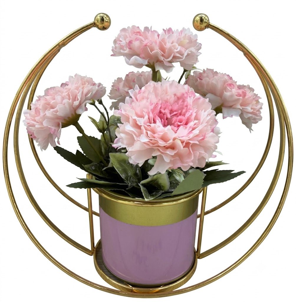 YS2317 ( Blush Pink Carnation Floral Arrangement in Gold Circular Metal Stand ) ( PcsCtn.48 ) - Image 2