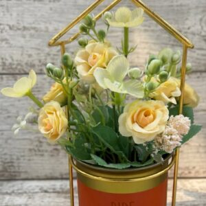 YS2320 ( Elegant Artificial Rose Flower Arrangement in Hanging Metal House Frame Planter ) ( PcsCtn.48 )