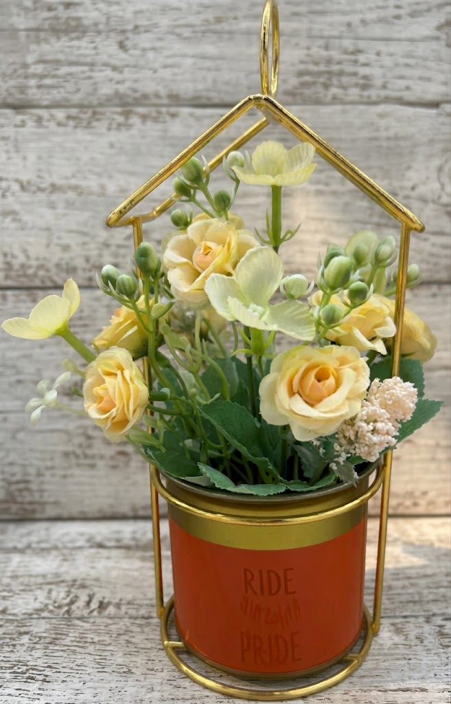 YS2320 ( Elegant Artificial Rose Flower Arrangement in Hanging Metal House Frame Planter ) ( PcsCtn.48 )