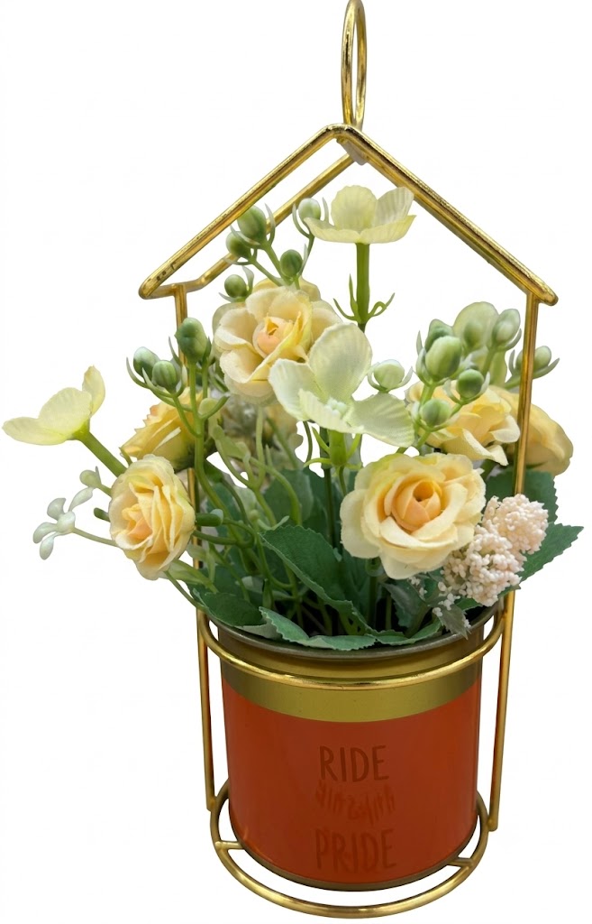 YS2320 ( Elegant Artificial Rose Flower Arrangement in Hanging Metal House Frame Planter ) ( PcsCtn.48 ) - Image 2