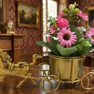 YS2323 ( Luxury Golden Horse Carriage Artificial Pink Daisy Flower Arrangement ) ( PcsCtn.24 )