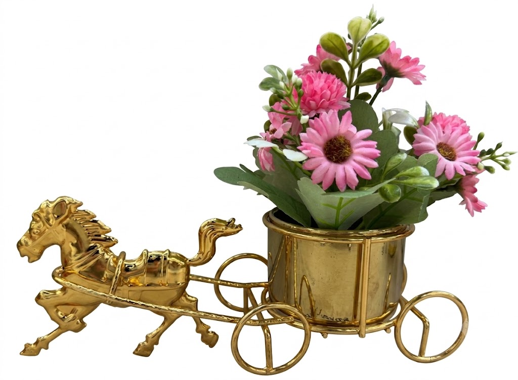 YS2323 ( Luxury Golden Horse Carriage Artificial Pink Daisy Flower Arrangement ) ( PcsCtn.24 ) - Image 2