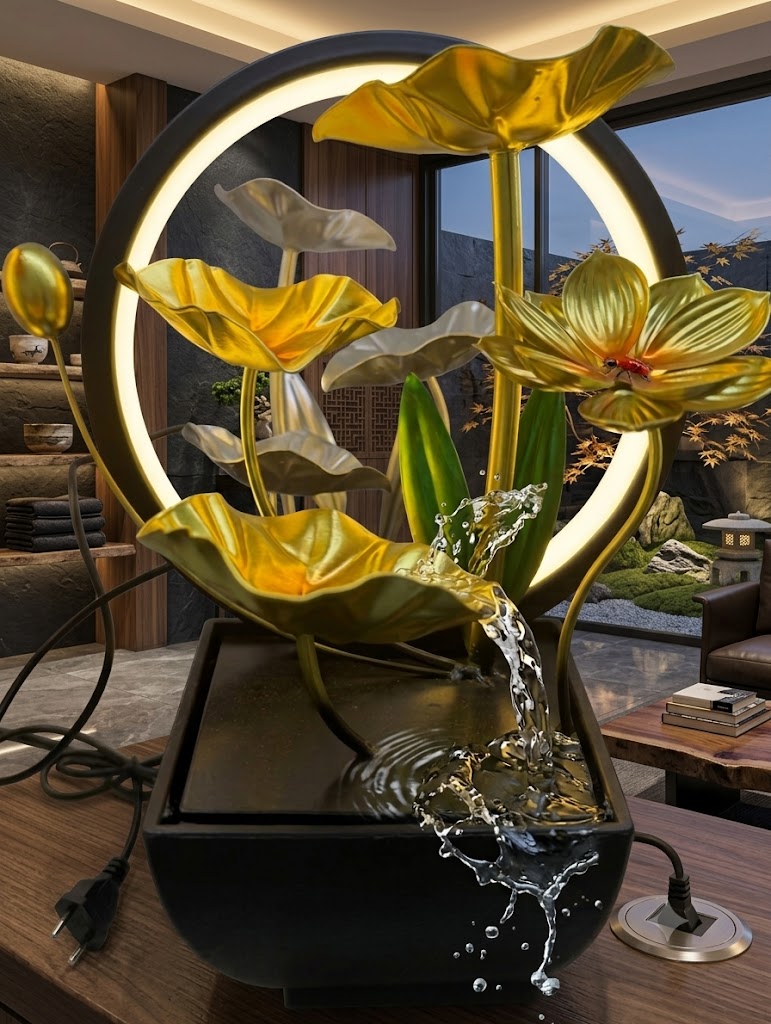 YS2329 ( LED Golden Lotus Cascade Tabletop Water Fountain ) ( PcsCtn.18 )