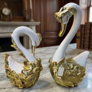 YS2376 ( Luxury Swan Couple Figurine Set – White & Gold Polyresin Decorative Showpieces ) ( PcsCtn.12 )