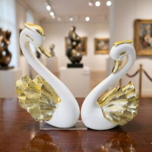 YS2377 ( Elegant Swan Couple Figurine Set – White & Gold Polyresin Decorative Showpieces ) ( PcsCtn.12 )