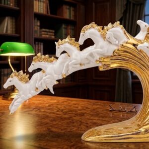 YS2380  ( Golden Galloping Horse Wave Sculpture – Luxury Polyresin Decorative Showpiece ) ( PcsCtn.6 )