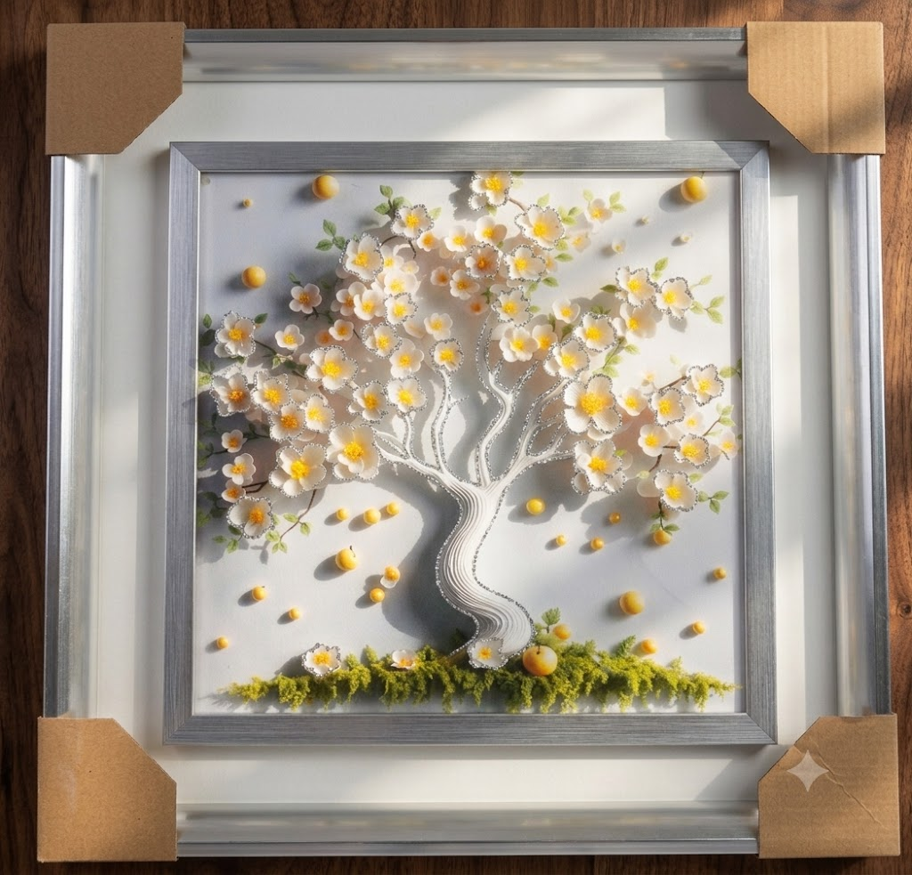 YS2415 ( Blooming White Blossom Tree Wall Art – 3D Floral Decorative Hanging Frame ) ( PcsCtn.30 )