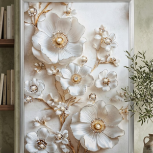 YS2417 ( Luxury White Floral Pearl Wall Art Frame – 3D Decorative Hanging Panel ) ( PcsCtn.20 )