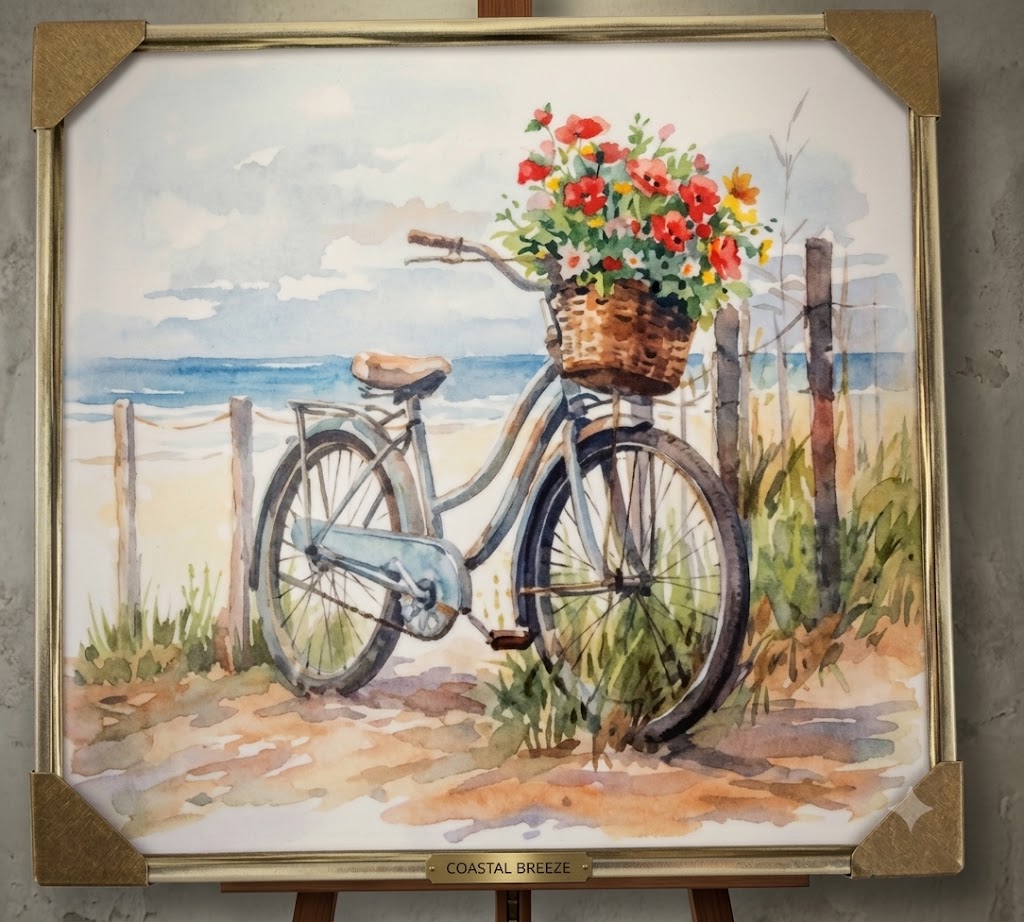YS2452 ( Vintage Floral Bicycle Coastal Framed Wall Art ( PcsCtn.8 )
