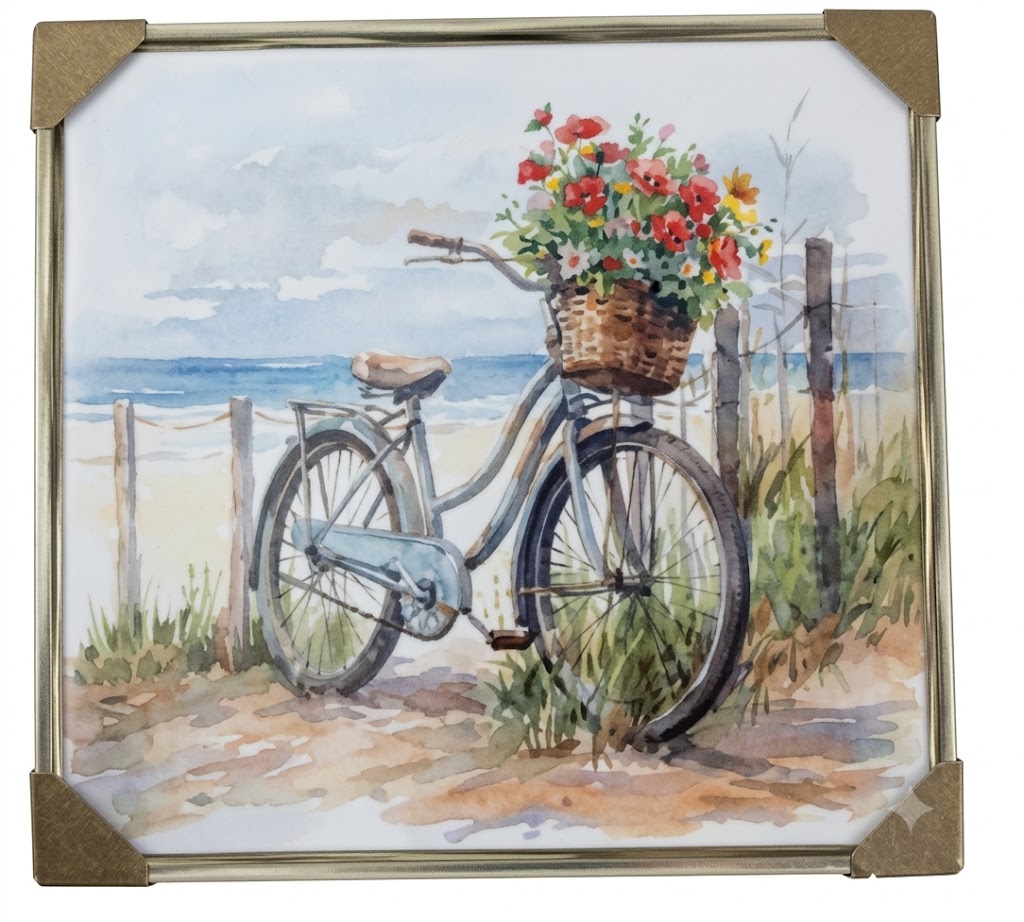 YS2452 ( Vintage Floral Bicycle Coastal Framed Wall Art ( PcsCtn.8 ) - Image 2