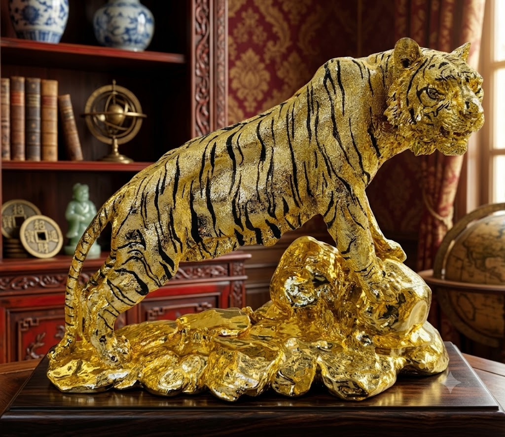 YS2512 ( Luxury Golden Walking Tiger Polyresin Showpiece ) ( PcsCtn.1 )