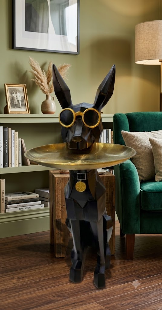YS2519 ( Luxury Geometric Dog Butler Polyresin Tray Showpiece ) ( PcsCTn.1 )