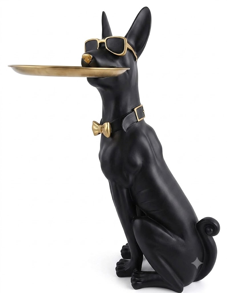 YS2520 ( Luxury Modern Dog Butler Polyresin Tray Showpiece with Gold Bow Tie ) PcsCtn.1 - Image 2