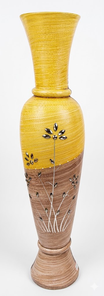 YS2542 ( Handcrafted Tall Decorative Floor Vase with Floral Stone Inlay – Yellow & Brown ) ( PcsCtn.12 ) - Image 2