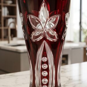 YS2598  ( Luxury Ruby Red Floral Crystal Glass Flower Vase ) ( PcsCtn.18 )