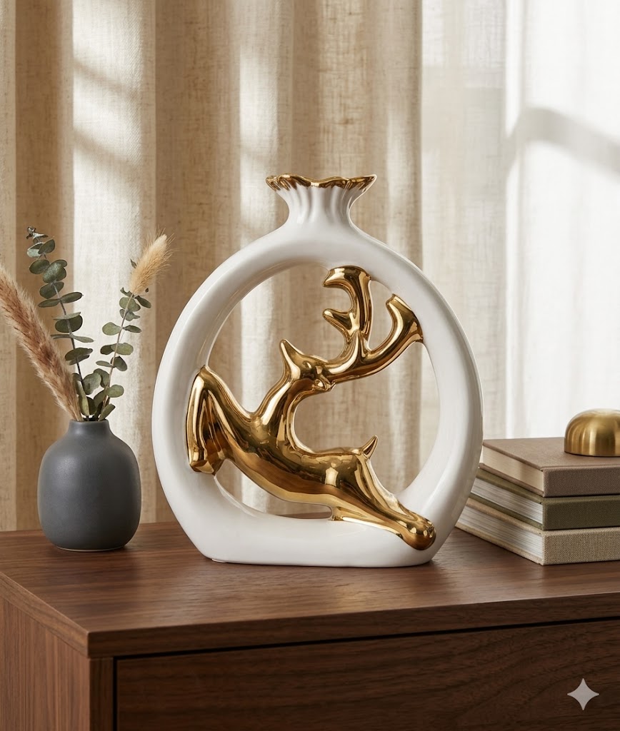 ( YS546 ) Golden Majestic Deer Ceramic Showpiece ( PcsCtn.24 )