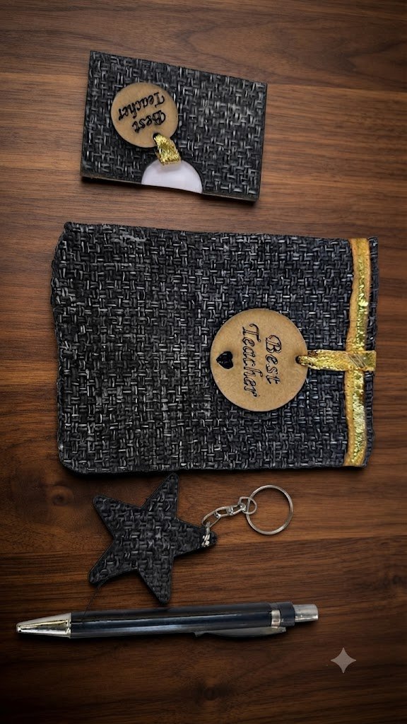 Pauch ( Elegant Black Handmade Gift Set with Best Teacher Keychain & Premium Ball Pen ) 300pcs/ctn