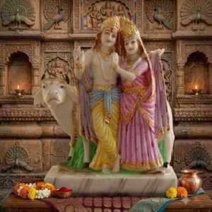 10 7neh rk ( Divine Radha Krishna Marble Finish Idol with Kamdhenu Cow )