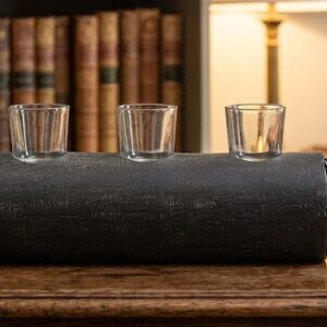 1287 ( Decorative Resin & Wooden Log Candle Stand with Glass Cups )
