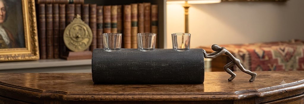 1287 ( Decorative Resin & Wooden Log Candle Stand with Glass Cups )