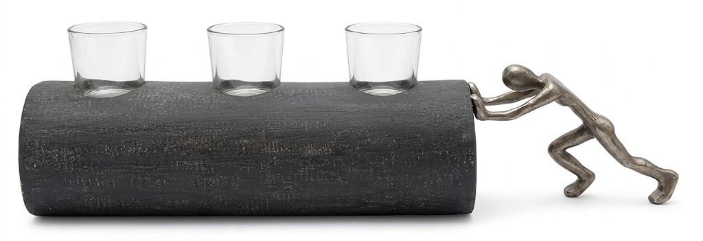 1287 ( Decorative Resin & Wooden Log Candle Stand with Glass Cups ) - Image 2