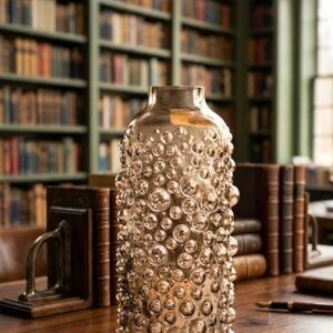 1611 ( Smoky Grey Bubble Glass Decorative Vase – Modern Textured Flower Vase )