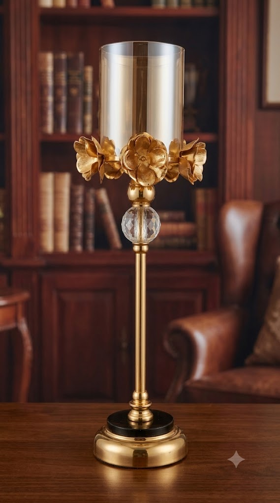 1836 ( Royal Golden Floral Glass Candle Holder Stand )