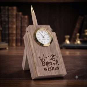 229 ( Wooden Pen Stand with Analog Clock )