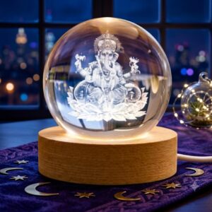 2466 ( 3D Crystal Lord Ganesha LED Night Lamp with Wooden Base )