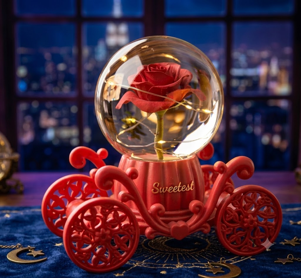 2502 ( Sweetest Rose Globe Carriage LED Decorative Showpiece )