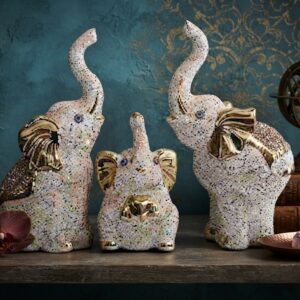 2861 ( Luxury White & Gold Elephant Family Showpiece Set ( 1*3 ) )