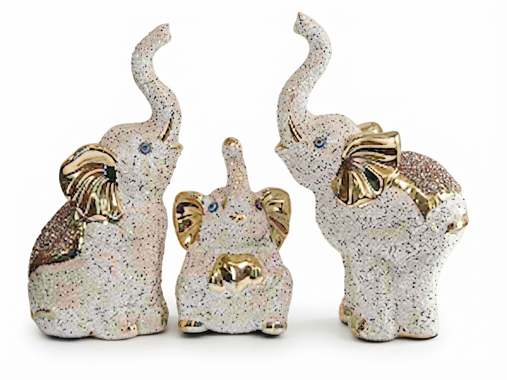 2861 ( Luxury White & Gold Elephant Family Showpiece Set ( 1*3 ) ) - Image 2