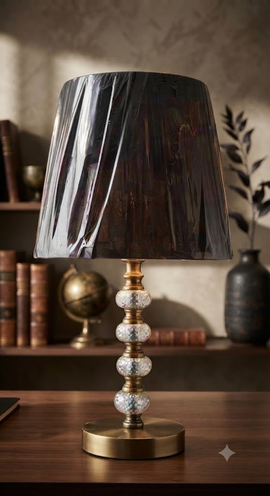 2944 ( Modern Crystal Beaded Table Lamp with Smoky Black Fabric Shade )