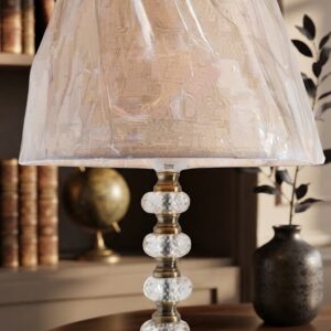 2944 ( Elegant Crystal Beaded Table Lamp with Beige Fabric Shade )