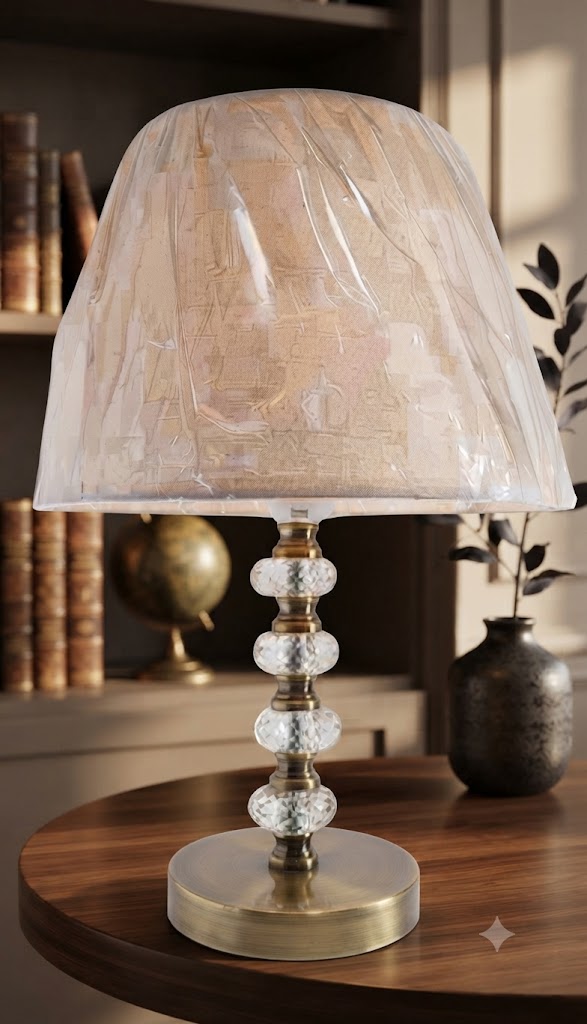 2944 ( Elegant Crystal Beaded Table Lamp with Beige Fabric Shade )
