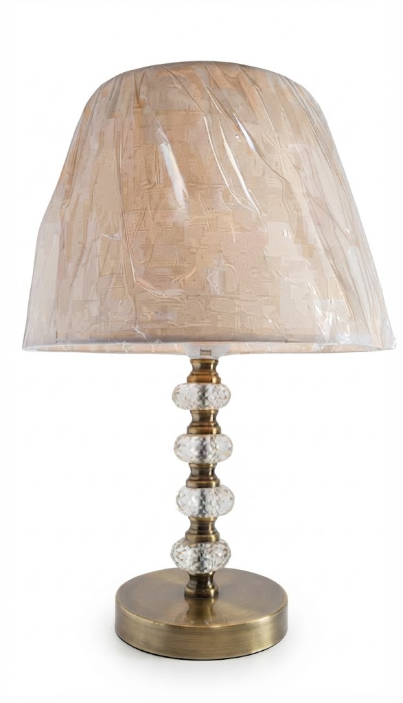 2944 ( Elegant Crystal Beaded Table Lamp with Beige Fabric Shade ) - Image 2