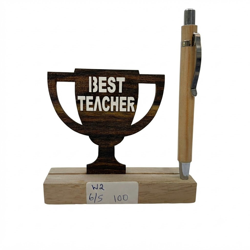 W2 ( Best Teacher Trophy Wooden Desk Stand with Pen Holder ) 160PcsCtn - Image 2