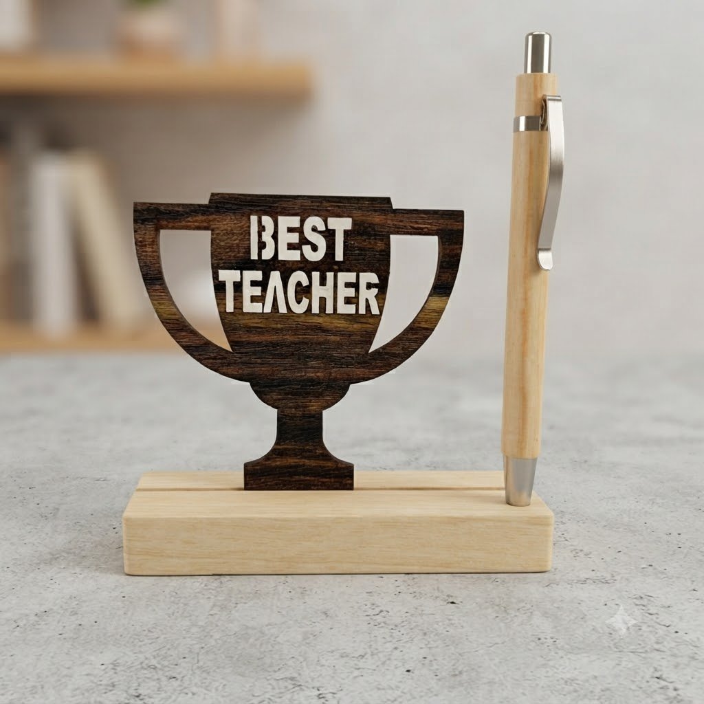 W2 ( Best Teacher Trophy Wooden Desk Stand with Pen Holder ) 160PcsCtn