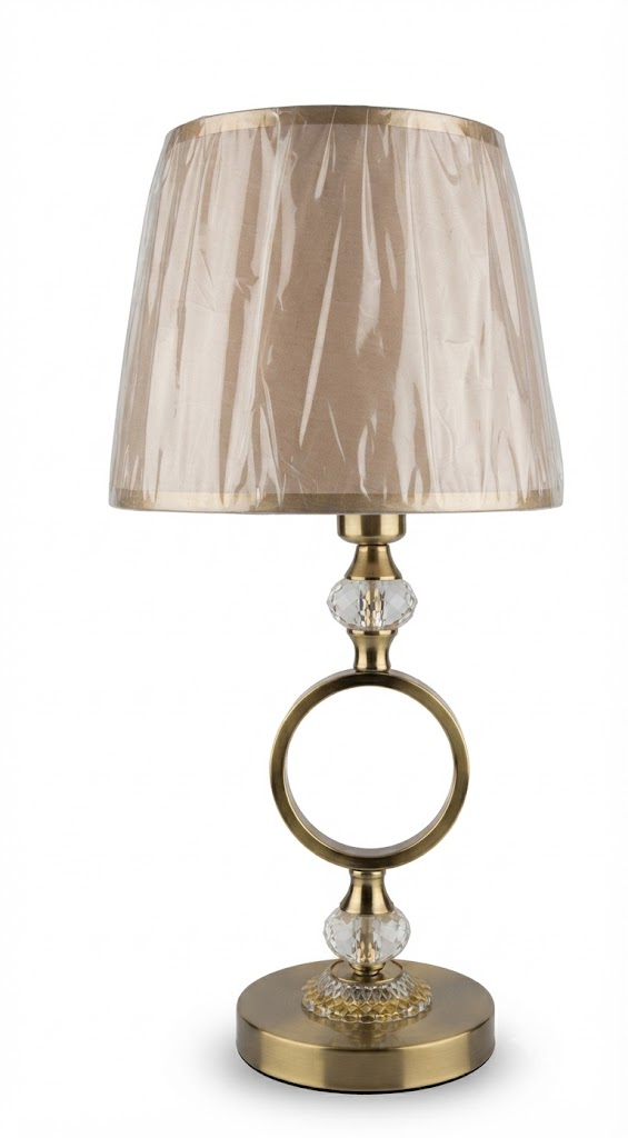 3400 ( Modern Ring Design Crystal Table Lamp with Beige Fabric Shade ) - Image 2