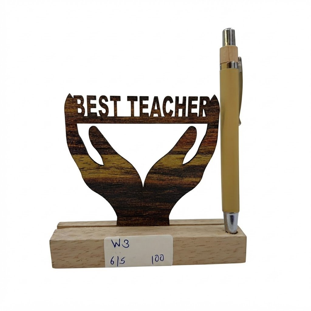 W3 ( Best Teacher Wooden Desk Trophy with Pen Holder ) 160PcsCtn - Image 2