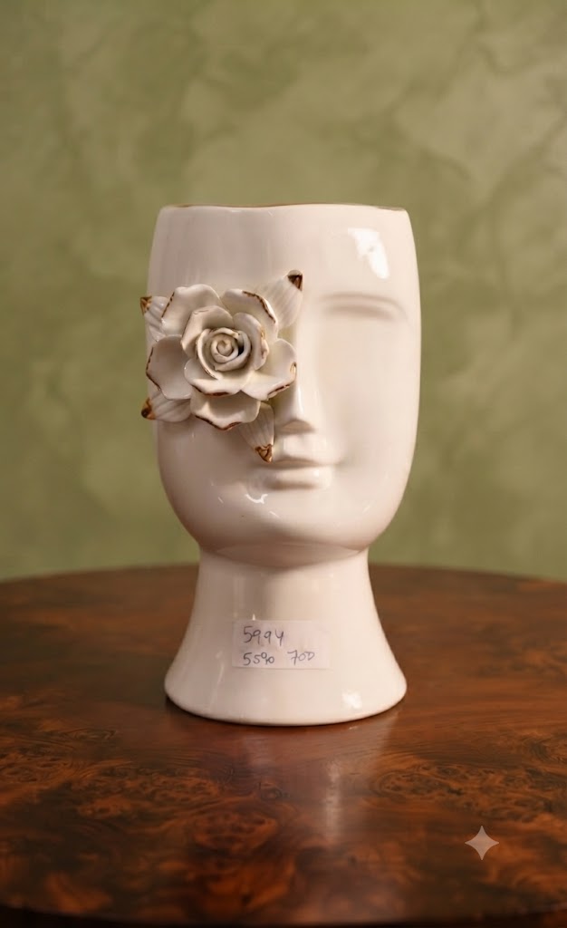 5994 ( Modern Abstract Human Face Planter with 3D Rose Accent )