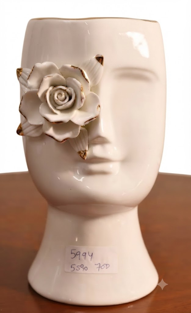 5994 ( Modern Abstract Human Face Planter with 3D Rose Accent ) - Image 2