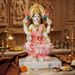 6 C KL ( Divine Goddess Lakshmi Marble Finish Idol with Lotus Base )