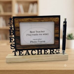 Best Teacher Wooden Photo Frame Desk Stand with Pen Holder