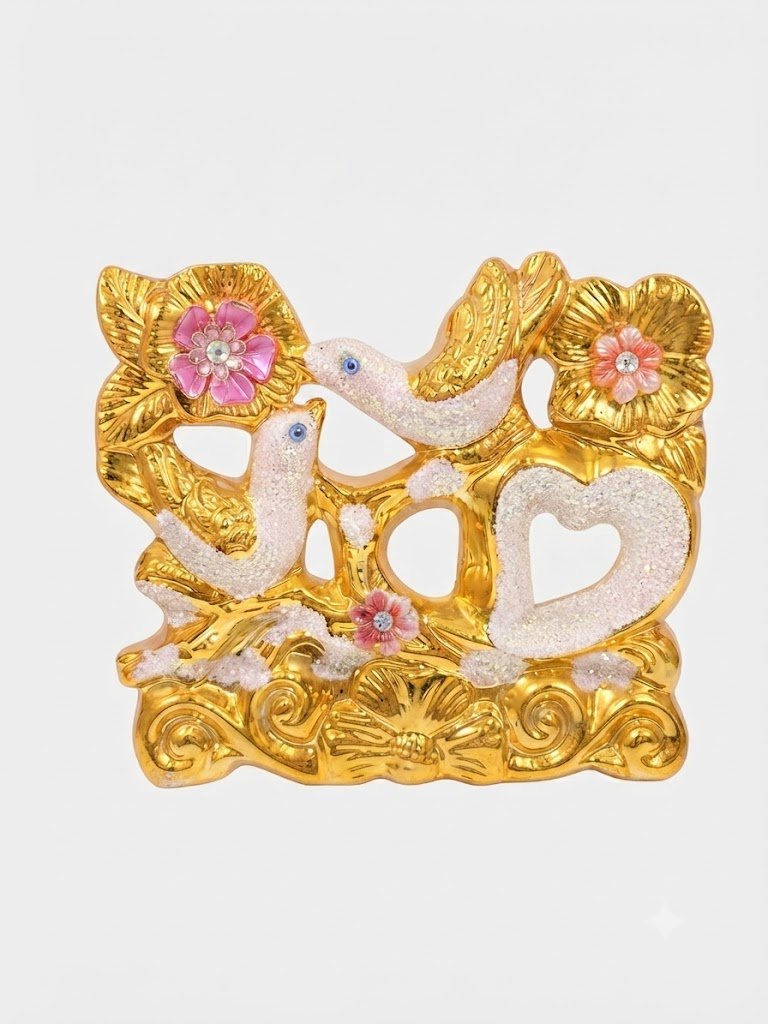 PJ 5982 ( Golden Love Birds Heart Showpiece with Floral Crystal Accents )