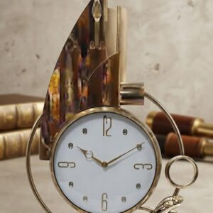 6121 ( Modern Golden Artistic Pendulum Wall Clock with Decorative Metal Leaf & Geometric Design )